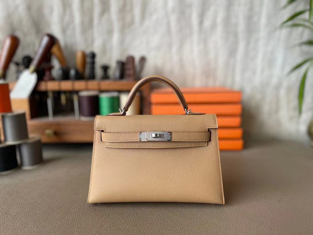 

20cm mini tote bag luxury purse handmade quality epsom leather chai color wax thread gold and silver hardware wholesale price fast delivery, Bleu zéphyr