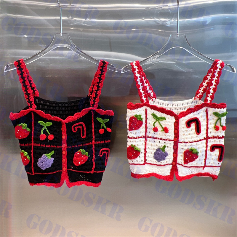 

Womens Tanks Fruit Pattern Knitted T Shirt Short Sling Tank Top Sexy Cropped Tops For Women Jennie, Pls contact me real pic