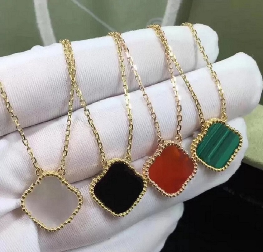 

100% 925 Silver Jewelry Necklaces&Pendants 18K luck four-leaf flower necklace female gold clover van classic fashion natural stone agate pendants Vintage motif cleef