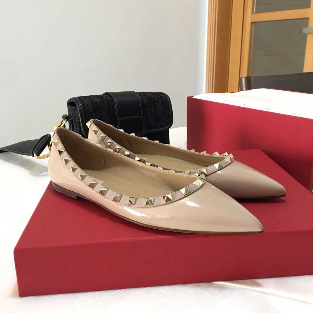 

Women Flats Plus Size Ladies Dress Shoes Brand Ladies Dress Shoes Women Flat shoes Stud Sandals Sexy Pointed Studs Designer Nude Fashion Wedding Studs, Colour2