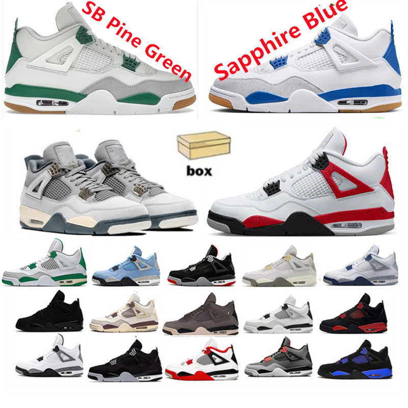 

Sapphire Blue 4 Red Cement White Basketball Shoes 4s SB Pine Green SE Craft Photon Dust Seafoam Midnight Navy Black Canvas Cat Oreo 13s Flint 11 11s Bred Cherry With Box, 4s seafoam oil green
