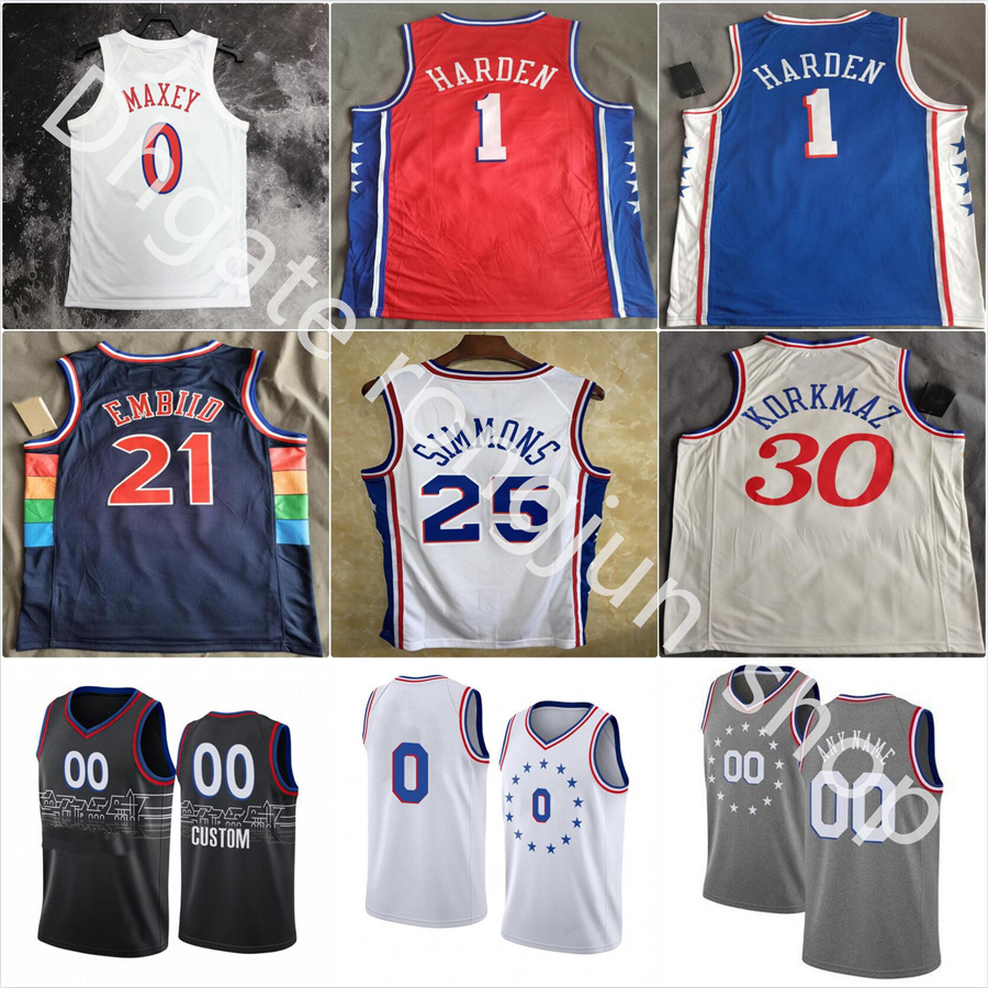 

Custom 2023 Printed Basketball Joel 21 Embiid Jerseys James 1 Harden Tobias 12 Harris Tyrese 0 Maxey Matisse 22 Thybulle 3 Iverson 8 Melton P.J. 17 Tucker Korkmaz Niang, Color