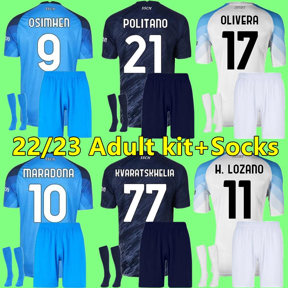 

2022 2023 Napoli Soccer Jerseys MARADONA LOZANO KVARATSKHELIA 22 23 SSC Naples MAGLIA ANGUISSA OSIMHEN Men Kids Kit socks full set, Away+socks