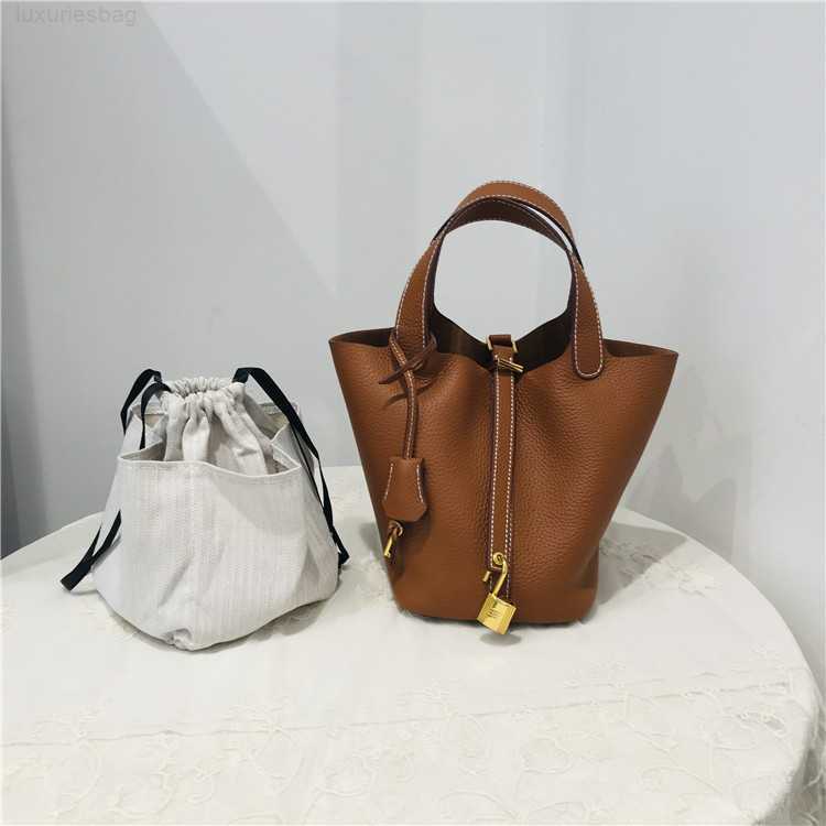 

Designer Luxury Bag and Top Leather Women's Hand Shoulder Vegetable Basket Bucket Fashion Leisure BagFS65KY2F Picotin, White trumpet