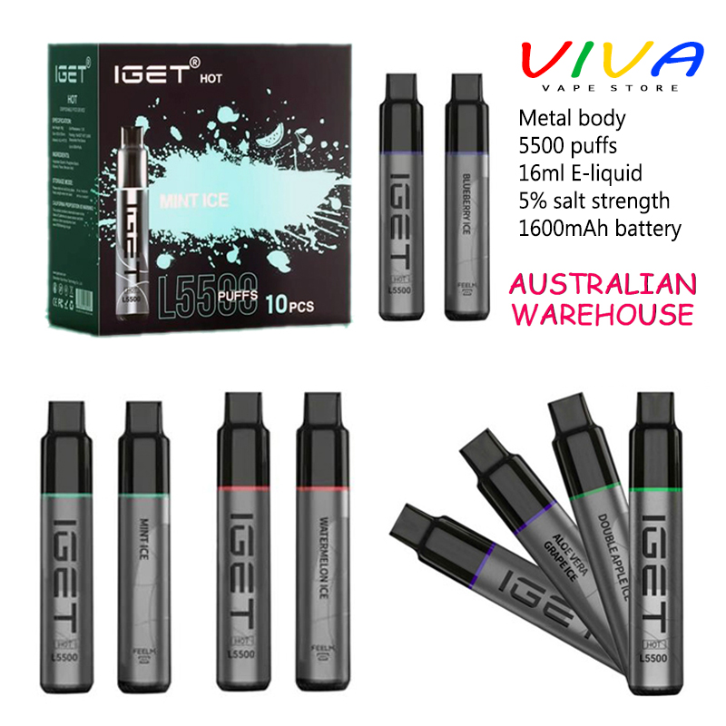 

Authentic iGet Hot L5500 Disposable E Cigarette Australia iGets Vapes Pen Pod Device 5500 Puffs 1600mAh Battery 16ml Pre-filled Carts i Get Electronic Cigarettes