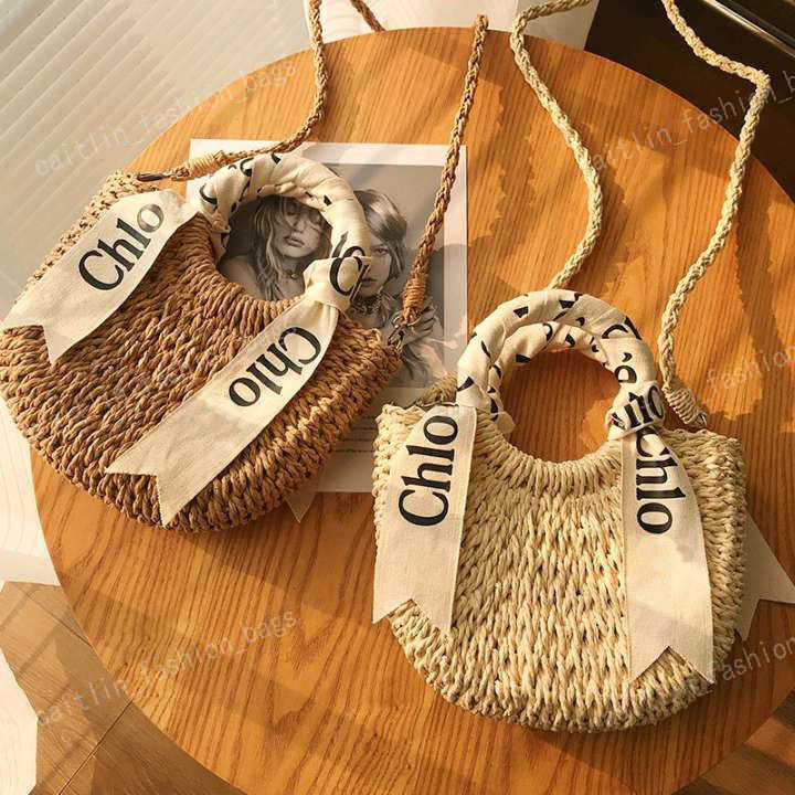 

Luxury Designer Bag Women's Fashion Straw Bag Handbag Crossbody Bag New Women's Summer Beach Scarf Alphabet Coffee Color Woven Bag caitlin_fashion_bags, Sky blue(small with logo)