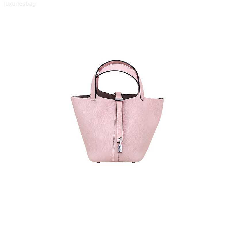 

Designer Luxury Vegetable Basket Leather Portable Bucket Large Capacity Textured Hand Women's Fashion Bag Picotin, Rowena green
