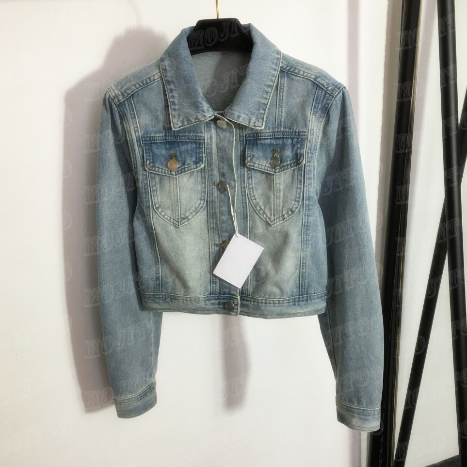 

Women Jacket Long Sleeve Denim Coats Outerwear Short Style Hiphop Jackets Letter Button Coat Clothing, Blue