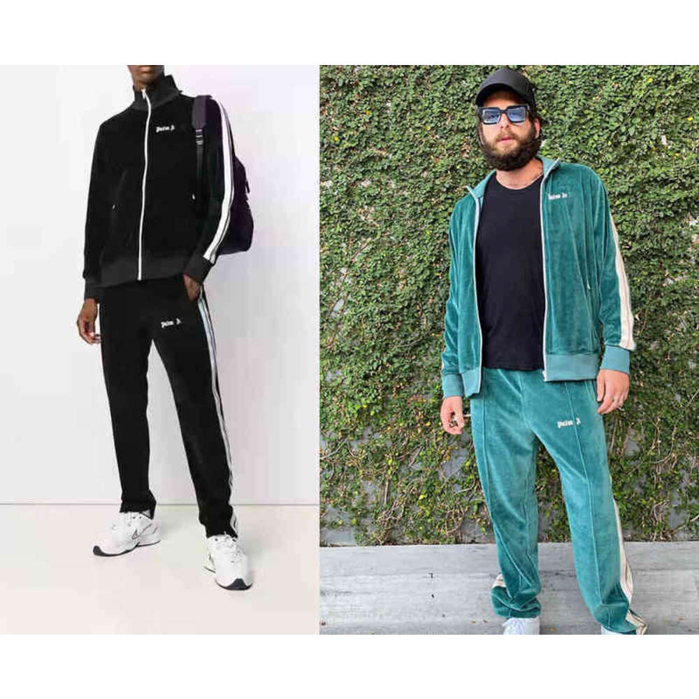 Palms Designer Velour Tracksuit Europe America Side Stripe Zipper Loose Straight Mens Womens Leisure Sports Angels Coats Jacket Pants