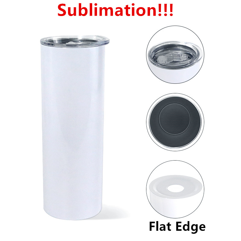 

FLAT EDGE Blank Sublimation Tumbler 20oz STRAIGHT skinny tumbler Straight Cups 30oz Stainless Steel Beer Coffee Mugs Bottom Right Angle, White