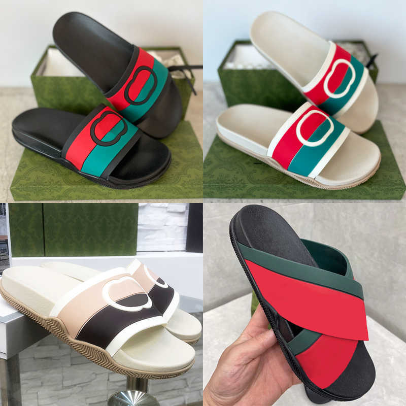 

Beach Stripe Slides Bloom Slippers Interlocking Mens Slide Red Black Web Slide Sandals Rubber White Leather Men Women Slipper Size 35-46 NO440