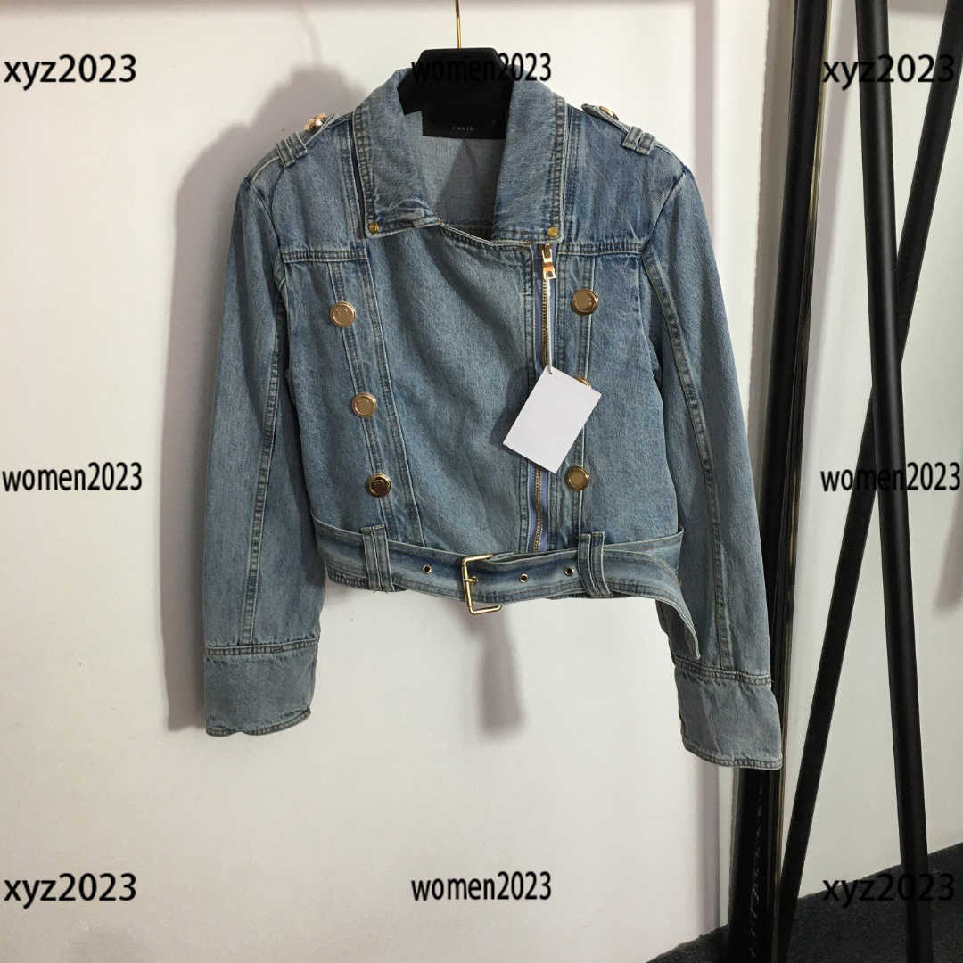 

Plus size women jacket Leather style lapel designer outerwear Size -XL Double breasted waistband waistband denim Coat New Arrivals April04, #1