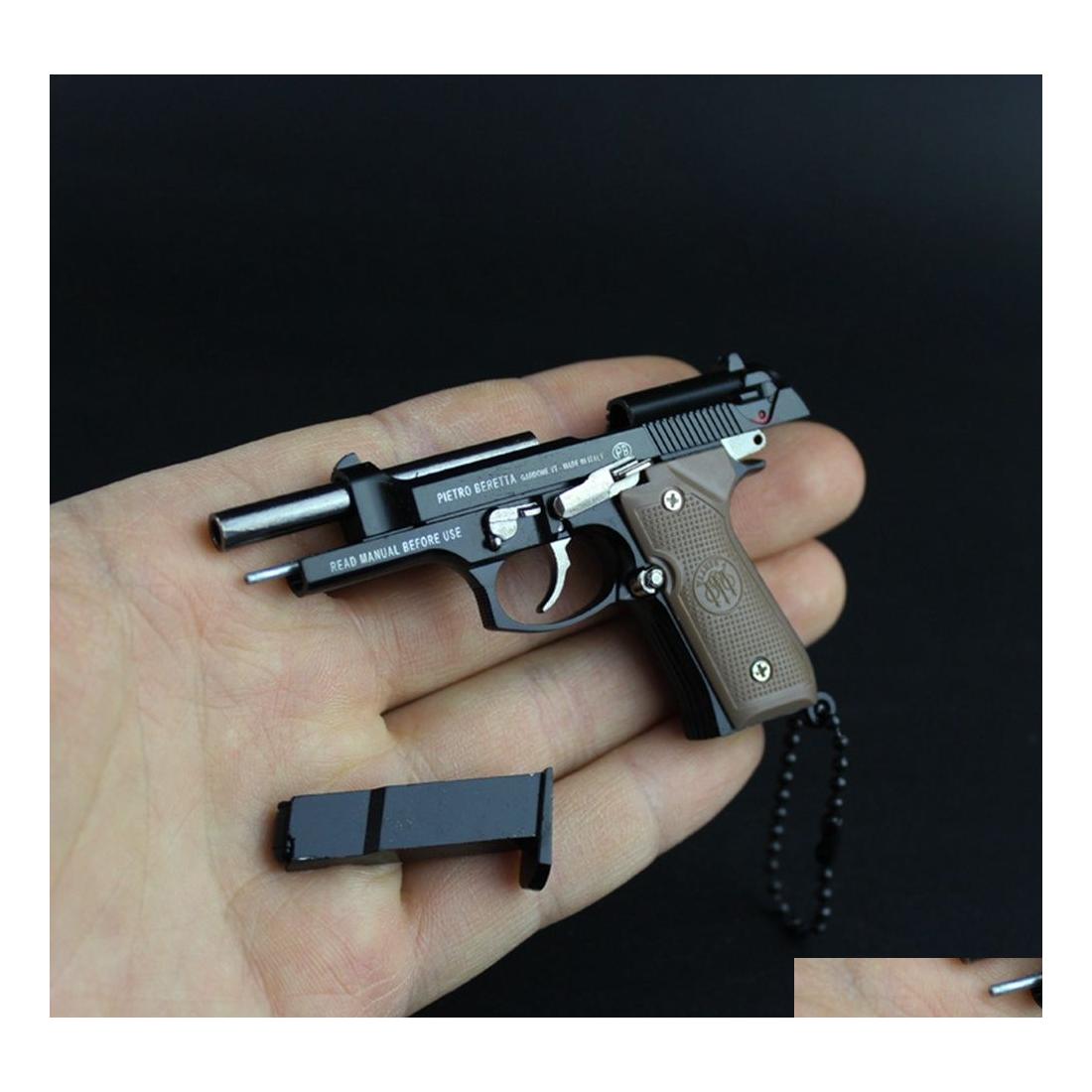 

Decompression Toy Beretta 92F Metal Pistol Gun Miniature Model Toys 13 Removable Hand Relief Fidget Keychain Gift With Clear Holster Dhpba