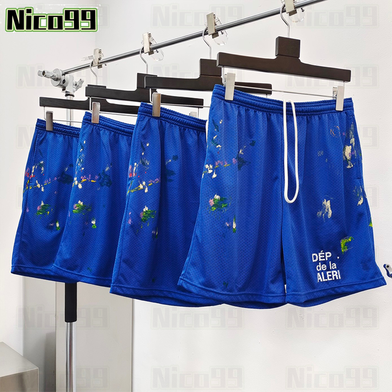 

23ss New shorts ink splash mesh hole breathable drawstring paint letters loose versatile personality men women five point shorts, #02