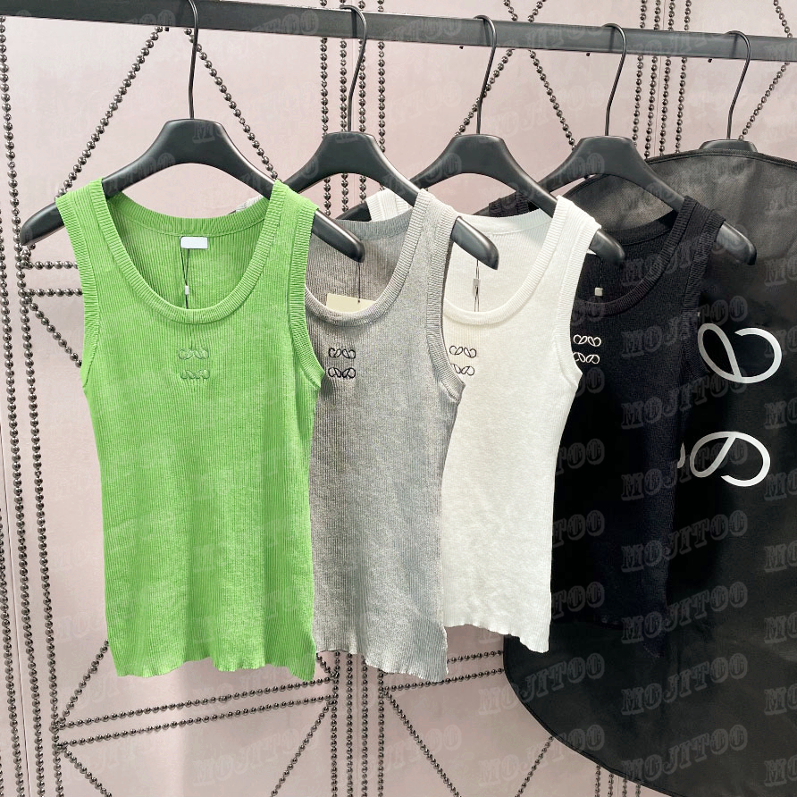 

Cropped Knits Top Tank T Shirts For Women Embroidery Pattern Knitting Sweater Sleeveless Sports Vest Woman Tanks Tops, Green/long style