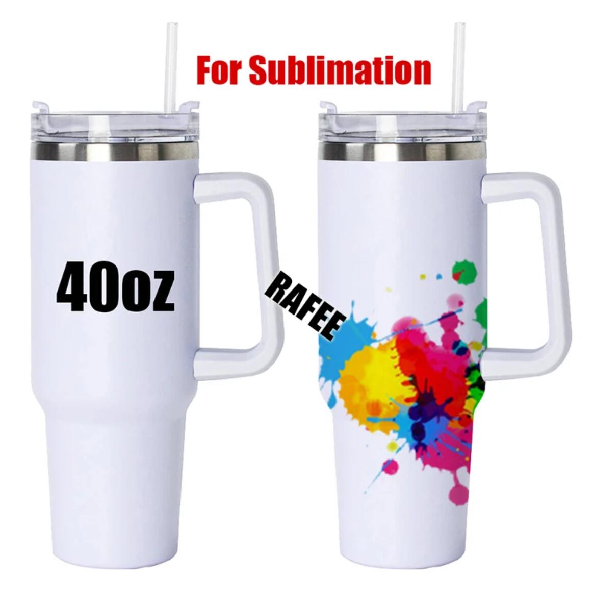 

40oz Sublimation Blanks Tumblers Handle Stainless Steel Coffee Thermal Cups 40 oz Insulated Travel Mugs Drinkware Bulk Wholesale GG0508, White