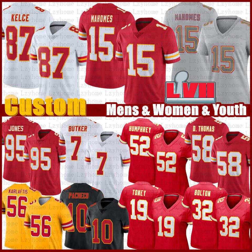 

Patrick Mahomes Travis Kelce Chiefes Custom Football Jersey Isiah Pacheco Nick Bolton Kadarius Toney Chris Jones George Karlaftis Harrison Butker Skyy Moore Sneed, Women