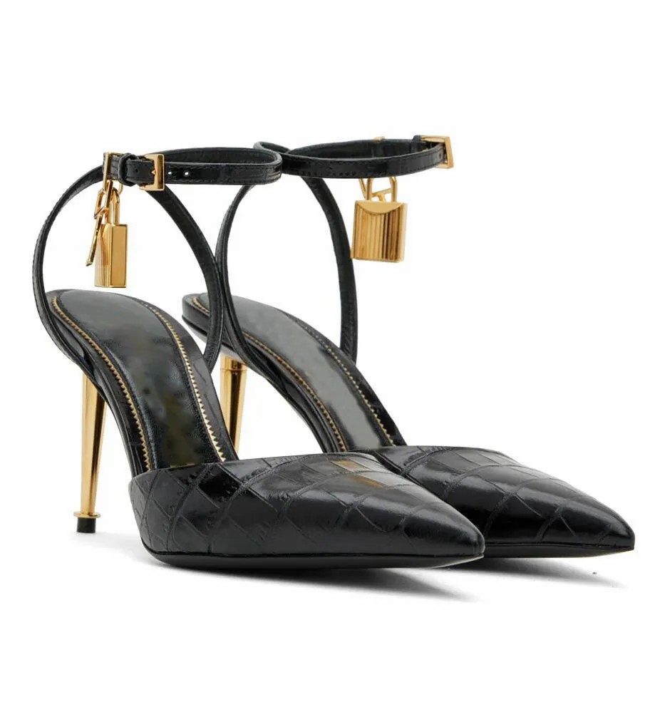 

Summer Prefect Tomxfords Sandals Shoes Padlock Pointy Naked Women Slingback Luxury Designer Lady High-heeled Party Wedding Pointed Toe Pumps 35-43