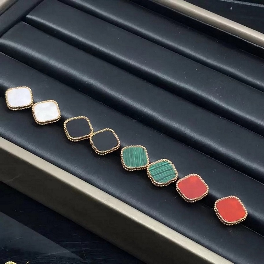 

Women four leaf clover designer earrings luxury studs 100% Silver fashion van flower orecchini earings Cleef Elegant design for woman Party jewelry gift ohrringe