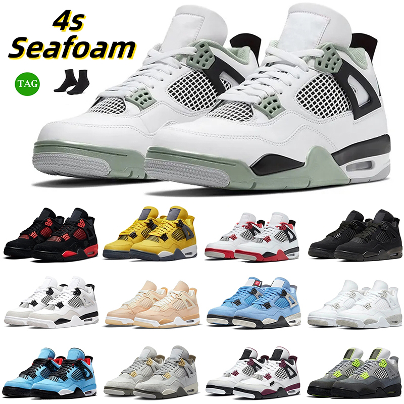

4s Basketball Shoe Athletic Shoes Jumpman 4 Black Cat University Blue Military Black Pine Green Seafoam Red Thunder Sports Sneakers With Box Size 36-47.5