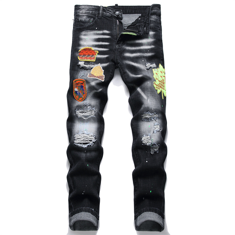 

black Mens jeans man pants designer skinny stickers light wash ripped motorcycle rock revival joggers true religions men QDHE