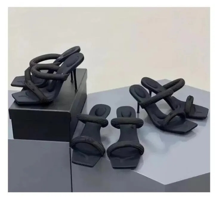 

2023 Luxury Black High Heel Slippers Sandals Women New Soft Bottom Stiletto High-Heeled Cat Heels banquet holiday Sandals fashion versatile