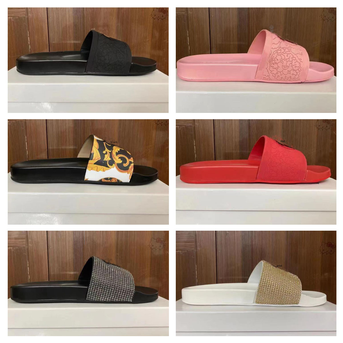

mens slides Barocco slippers designer Palazzo pool slipper sandles Medusa Gold And Black Baroque slides designer women Glitter Classic gold head mens sliders, Colour 11