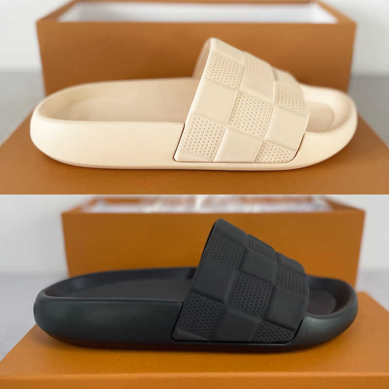 

New Waterfront Embossed Slippers Mule Rubber Slides Women Designer Sandals White Black Orange Green Flat Beach Slipper Men Summer Outdoor Shoes With Box NO441