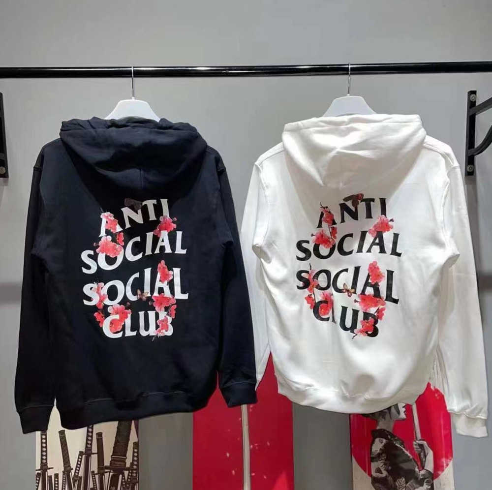 

High Street Sweater anti social club Men's ASSC Women's 2023 New Autumn and Winter Wear Casual Fashion Print Loose Pullover Hooded Motion current 66ess, Light gray white characters