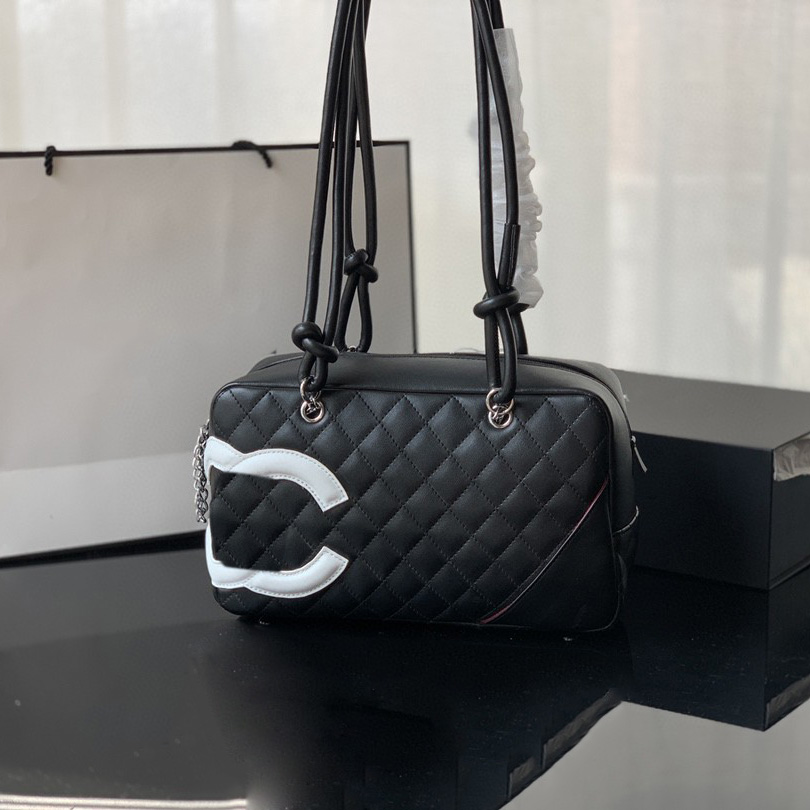 

Womens Designer Vintage Top Handle Tote Bags Genuine Leather Pillow Large Capacity Outdoor Sacoche Purse Panda Collection Diamond Lattice Underarm Handbags 27CM, Box1