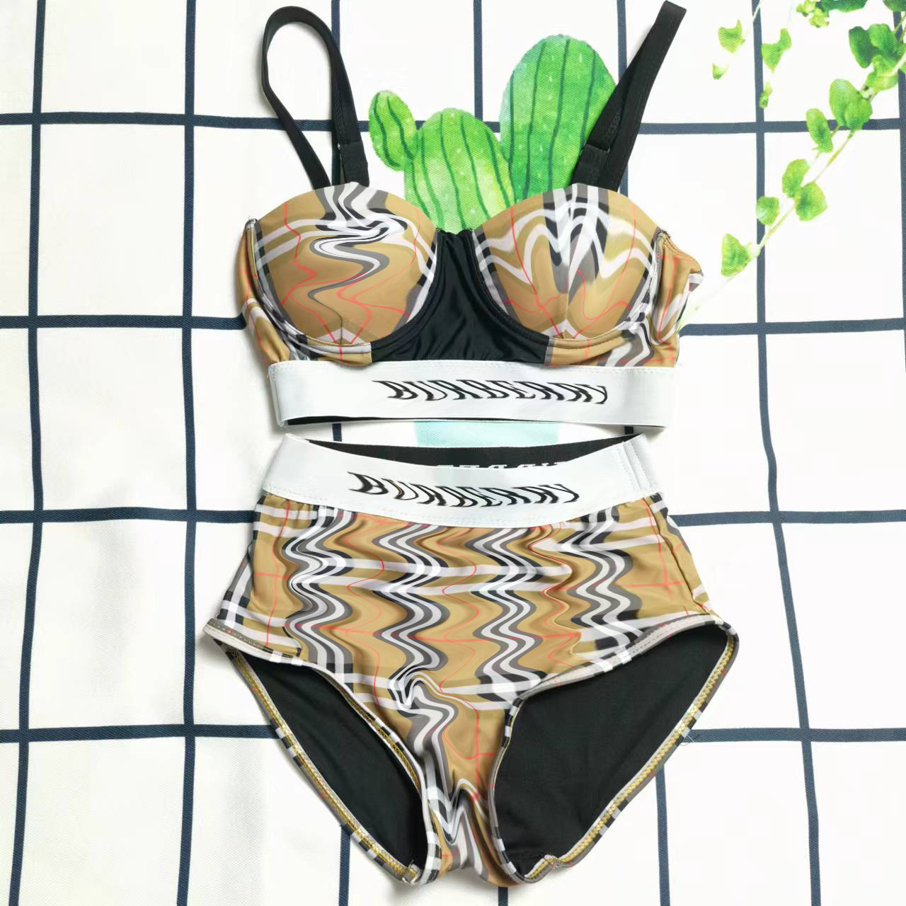 

Women's Swimwear Designer Two-Piece Swimsuit With Steel Support Lattice Hard Bag High Waist, As pic