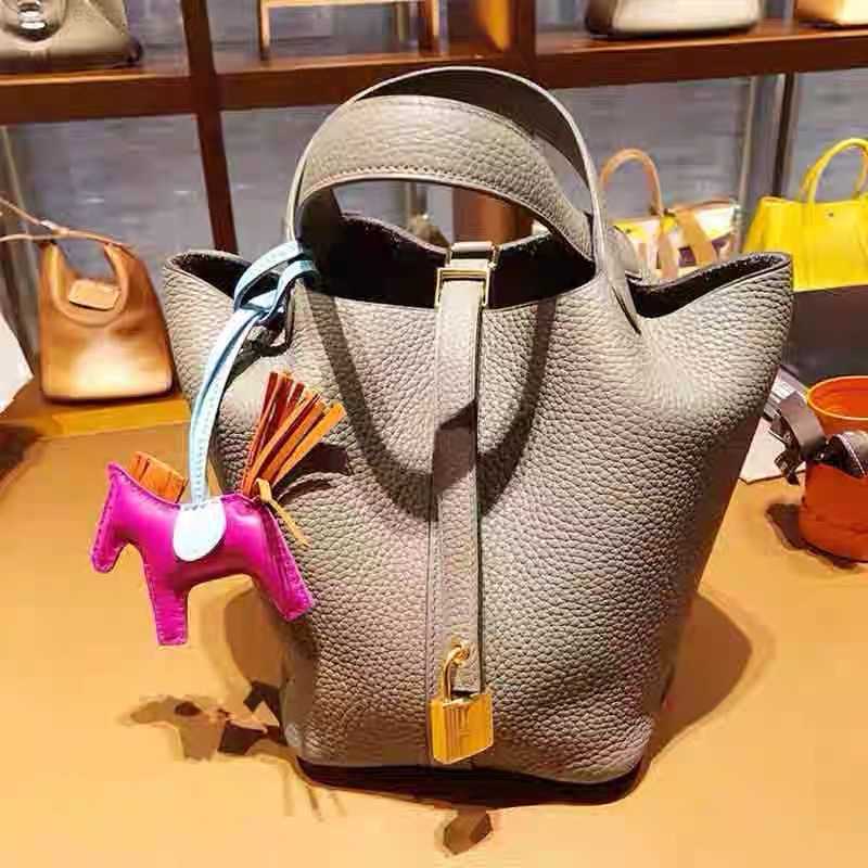 

Designer Luxury Vegetable Basket Women's Leather Bucket Small High Class Hand Wedding Bag Picotin, Brown small (tc leather)