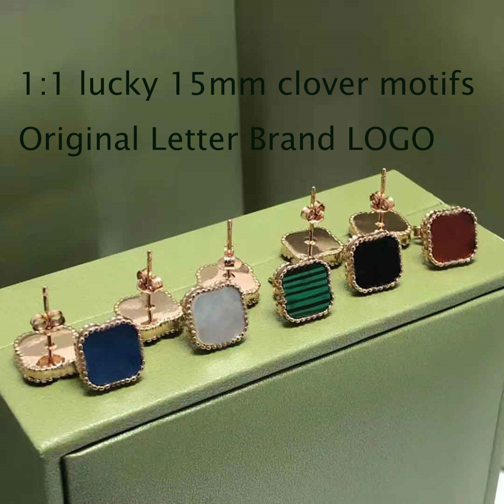 

100% Silver Classic Designer Stud Earring 18k gold Fashion Natural mother of pearl Van Four Leaf Clover Earrings For Women High End cleef motif luxury wedding Jewelry