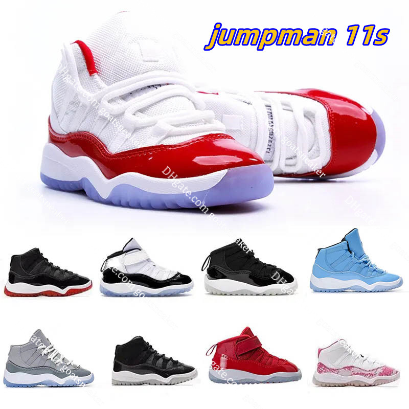 

Cherry 11s Kids Shoes OG Basketball Shoes Jumpman 11 25th Concord Space Jam Metallic Silver Pink For Toddlers Boys Girls Children Outdoor Sports Sneakers Children, No box