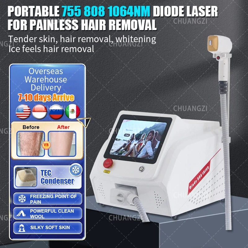 

Portable Ice Platinum 3 Wavelength RF 808nm Diode Laser Hair Removal Machine 808 Remove Machine Salon or Household Hair Removal