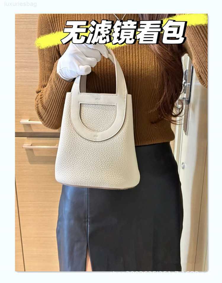 

Designer Luxury Bag Top Layer Cow Hide Pig Nose Vegetable Basket Bucket for Women Leather Hand One Shoulder Loop BagNDOAF6FW Picotin, Elephant grey - 18cm (togo leather)
