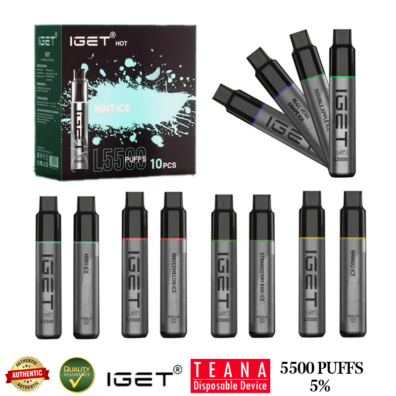 

Australian Warehouse iGet Hot L5000 E Cigarette Original Igets 5500 Puffs Disposable Vapes 1600mAh Battery 16ml Prefilled Pods Carts