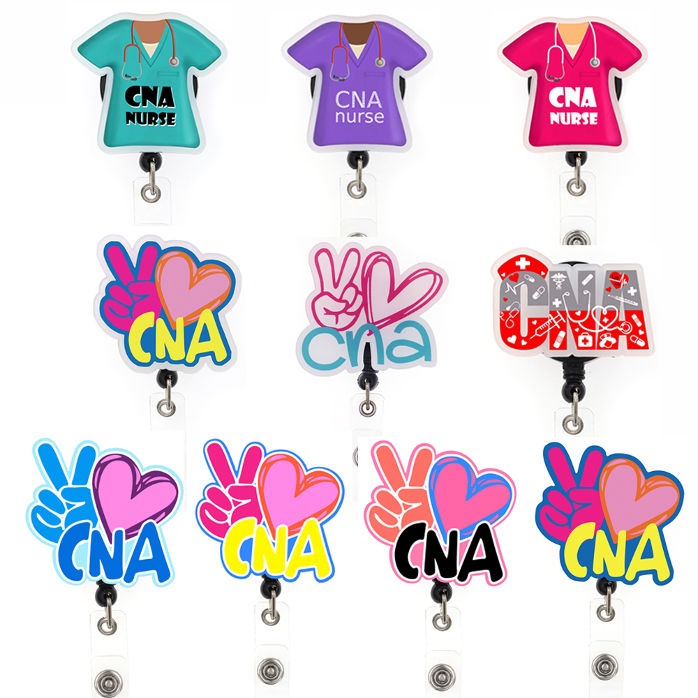 

10 Pcs/Lot Fashion Key Rings Scrub Life Peace Love CNA Acrylic Retractable Medical Badge Holder Nurses Doctors ID Name Card For Healthcare Worker Accessories