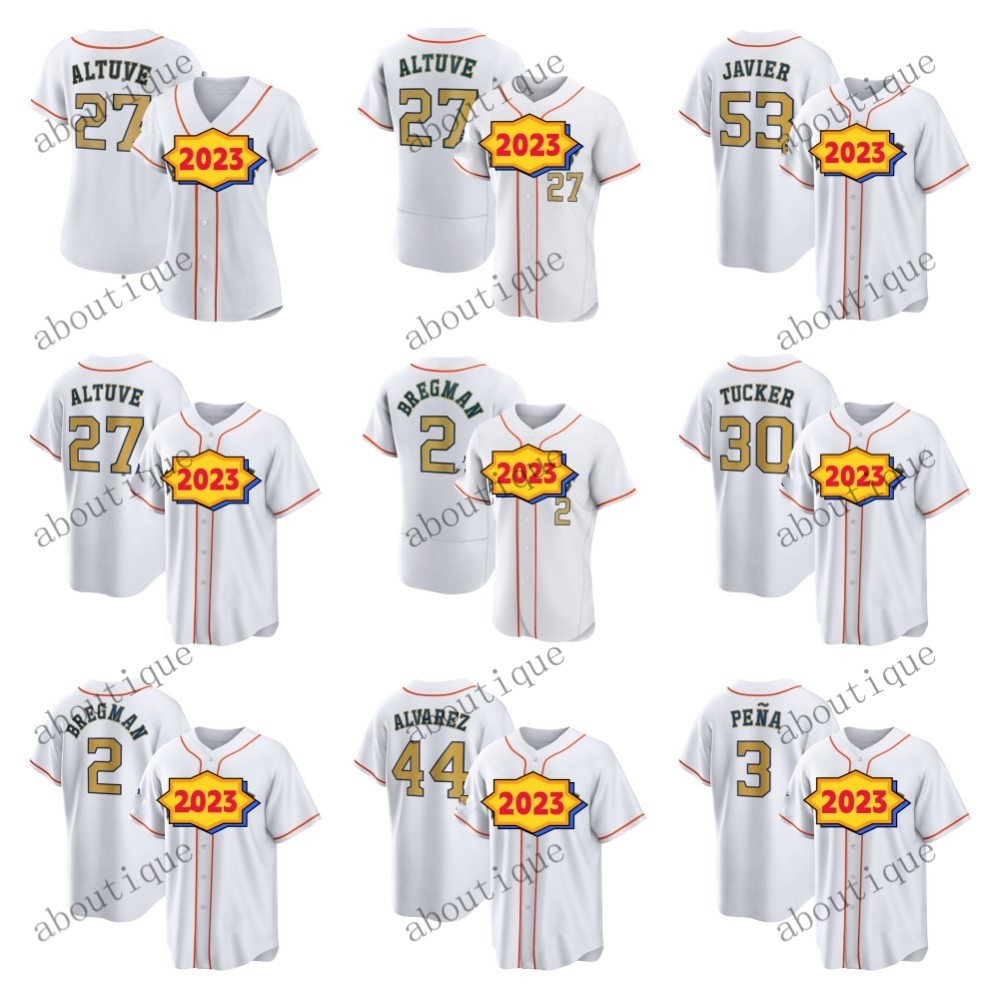 

Custom White/Gold 2023 Gold Collection Jersey 2023 Gold Program Jersey Jeremy Pena Jose Abreu Jose Altuve Yordan Alvarez Kyle