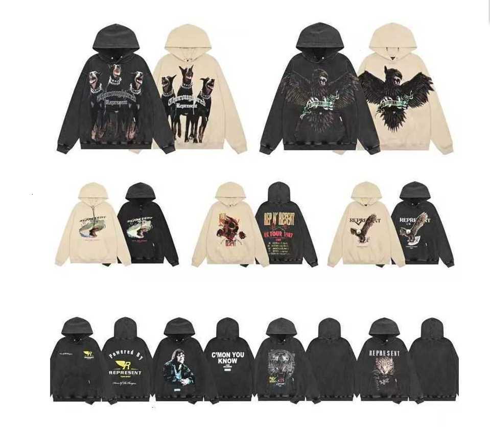 Mens represent Hoodies Sweatshirts designer Letter Men's Niche Tide Brand Wild High Street Casual American Loose Couple Hooded Sweater Coat Clo