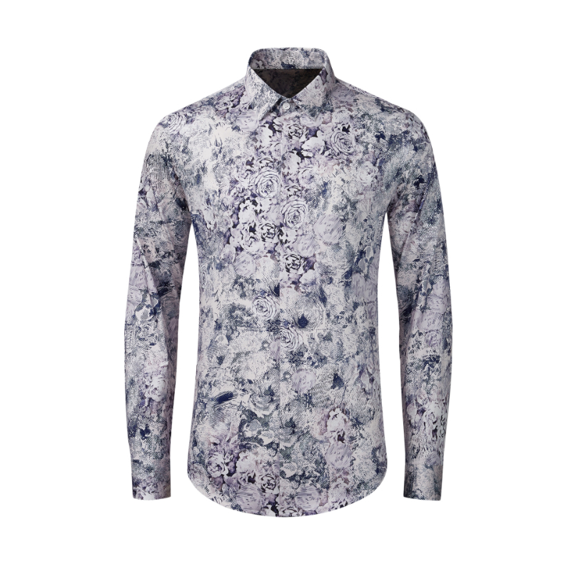 

New Arrival High Qaulity Autumn Winter Graffiti Rose Blue Flower Digital Printing Men's Shirt Slim Fashion Personality Size 4XL, Xy-220453b