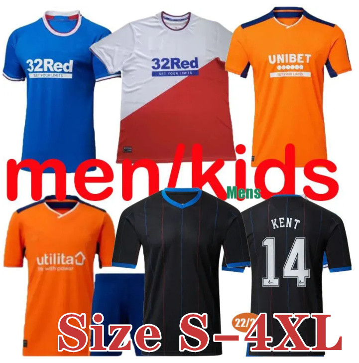 

XXXL  2022 2023 Glasgow Rangers Soccer Jerseys Third Oranger Kit 22/23 Home Blue Away Legendary Commemorative Football Shirt men Kids Kit Set