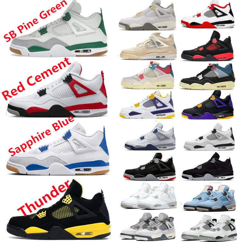 

4 6 Toro Thunder Red Cement Basketball Shoe 4s SB Pine Green Sapphire Blue Sneaker royalty raptor Oreo white pale citron Military black cat cool grey pure money With Box, 4s military blue