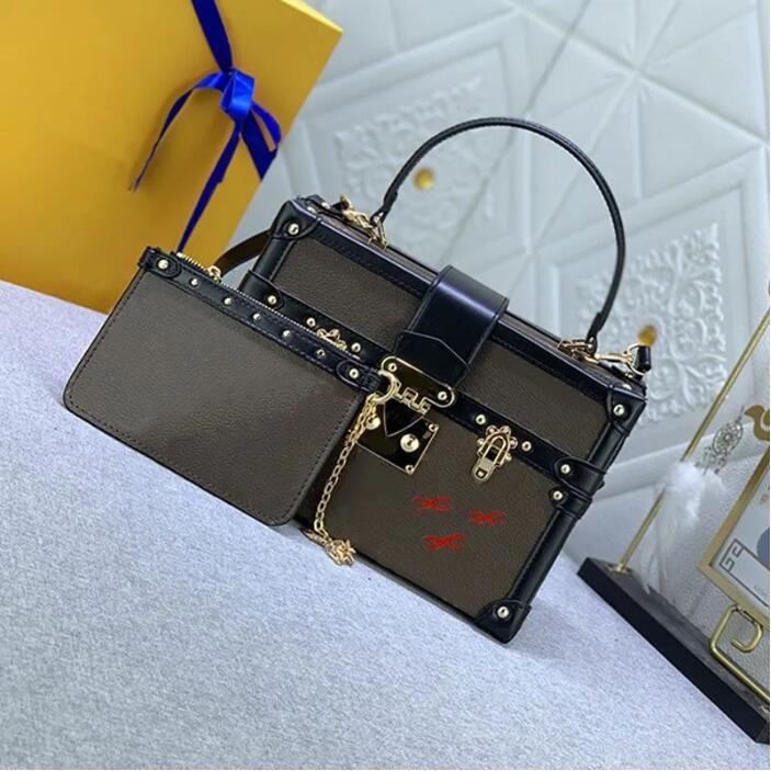 

Women Trunk Bag Fashion Shoulder Bags Designer Mini Square Box Genuine Leather Handbags Old Flower Classical Handbag Crossbody Quality Wallets, Multi-color