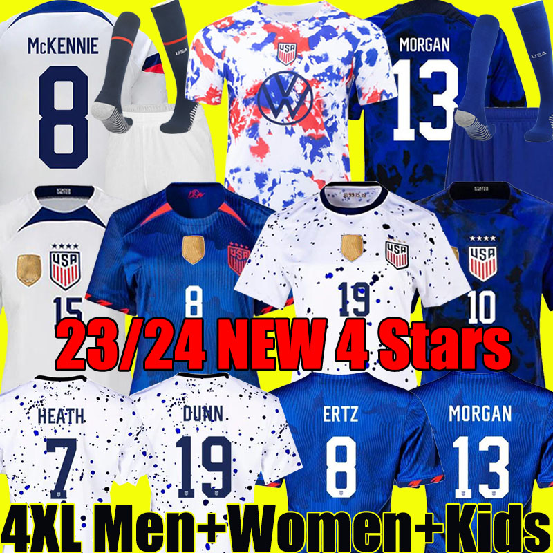 

4 Stars Women 2023 DUNN USAS soccer jerseys united states 23/24 RAPINOE football shirts STANWAY HORAN MORGAN KELLY SWANSON AARONSON PULISIC McKENNIE men kids kit sock, 22-23 away kit