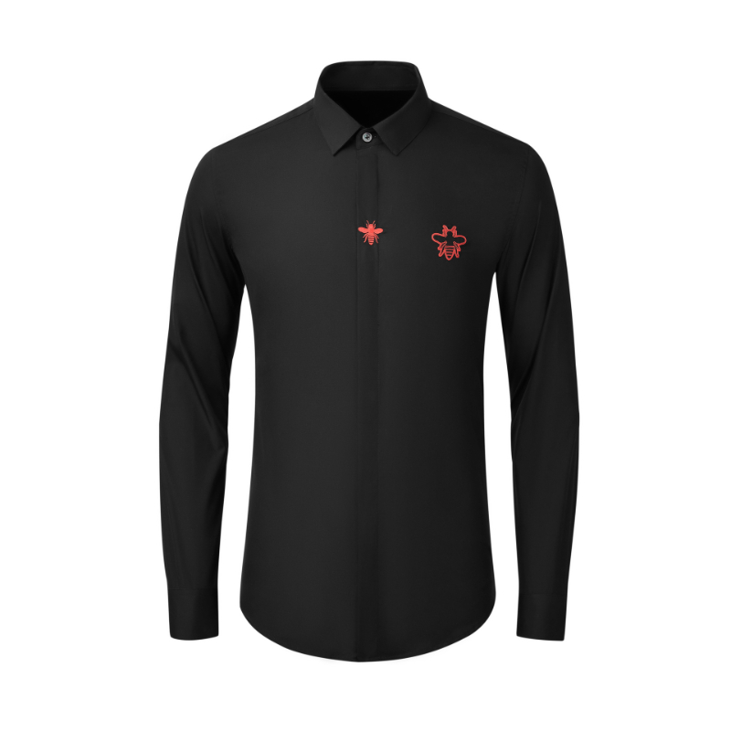 

New Arrival Autumn Two Red and Honey Embroidered Cotton Men's Slim European American Style Long Sleeve Shirt Pretty Boy Size 4XL, Xy-220462b black