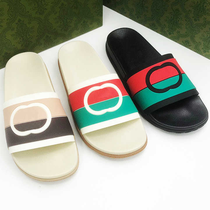 

2023 Designers Slides Fashion Mens Striped Rubber Slides Interlocking Platform Shoes Luxury Flat Unisex Beach Slippers Bathroom Home Flip Flops 35-46 With Box NO440