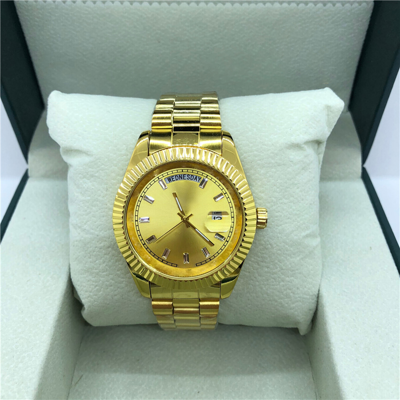 

Fashion Full Brand Wrist Watches Men Male Style 40 mm Date Luxury With Logo Steel Metal Band Quartz Clock X277, Gold silver white