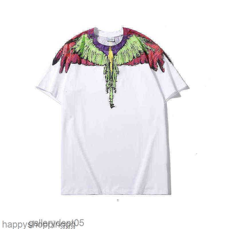 

Tee T-shirt Tees Shirt s 20ss Mb Graffiti Parrot Wings Feather Print Couple Loose Short Sleeve 1s1s1P316, White