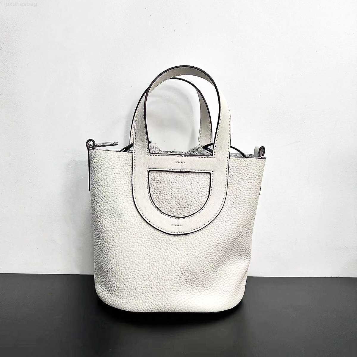 

Designer Luxury Cowhide Leather Women's Style Vegetable Basket Bucket Bag Super Soft Premium Feel Pig Nose Crossbody Handbag829OZ2DQ Picotin, White-